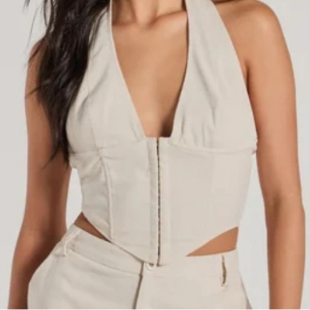 Windsor Cream Bustier Crop Top with Cut Out Details